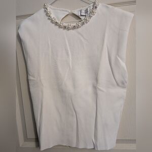 endless rose Pearl-Embellished White Sleeveless Top
